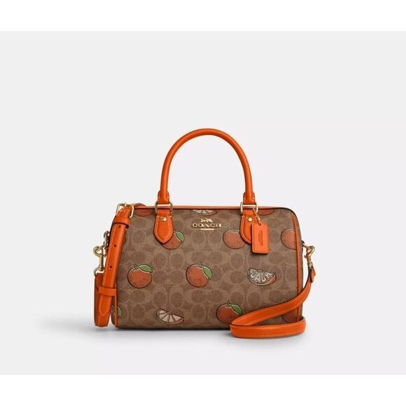 Coach Rowan Satchel Bag In Signature Canvas With Orange Print CAQ61 - Picture 3 of 8